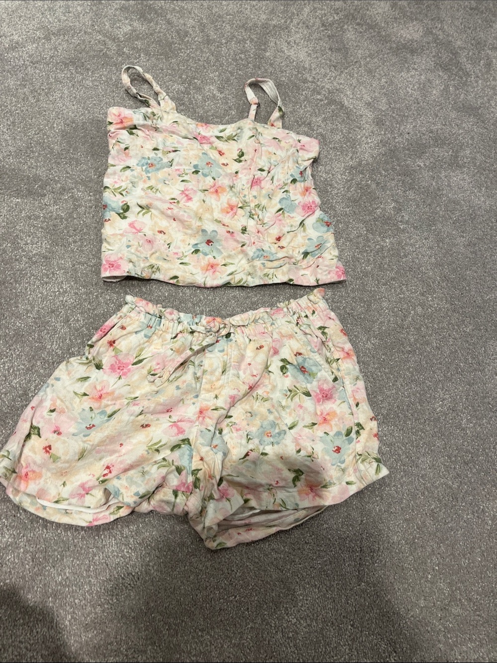 Abercrombie & Fitch Girls Floral Pink Blue Cream Matching Tank & Shorts Set
